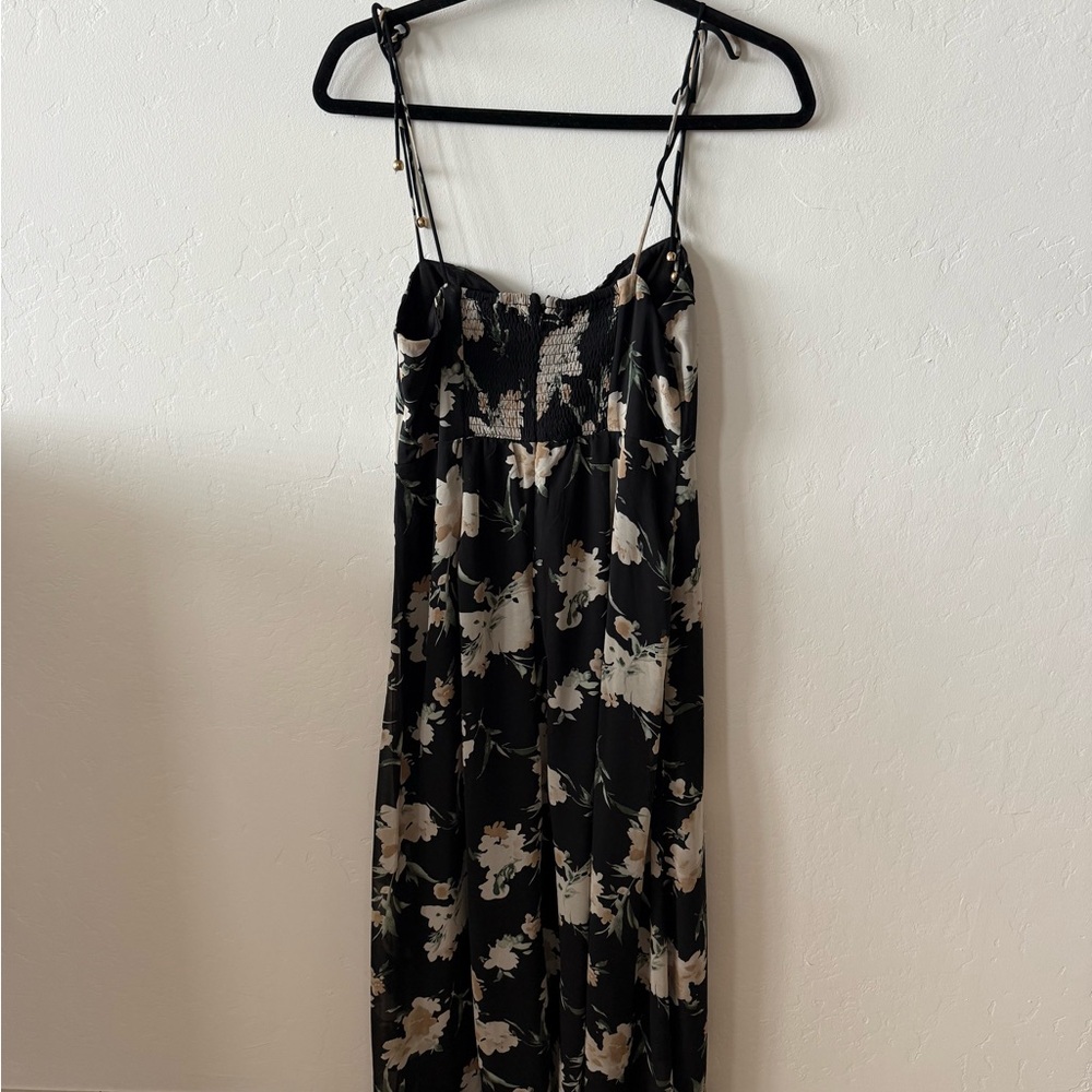 Petal & Pup Black Floral Midi Dress with Cream Flowers